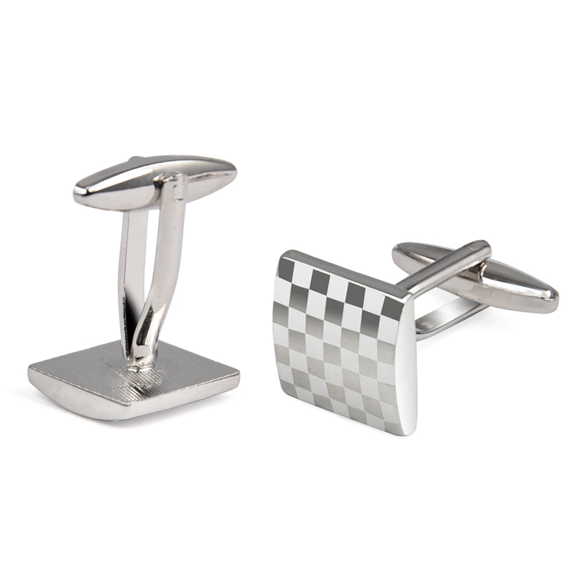 LICA Mens Stainless Steel Business Shirt Silver Square Lattice Wedding Cufflinks