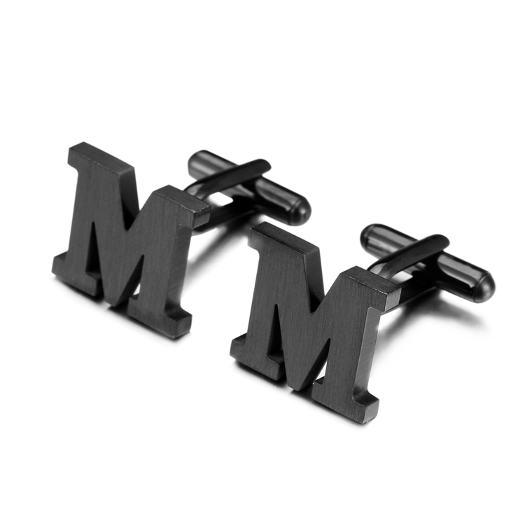 LICA Stainless steel Cufflinks for Mens IP Black Gun Metal Letters M Cuff links Men French Shirt Cuff Cufflink