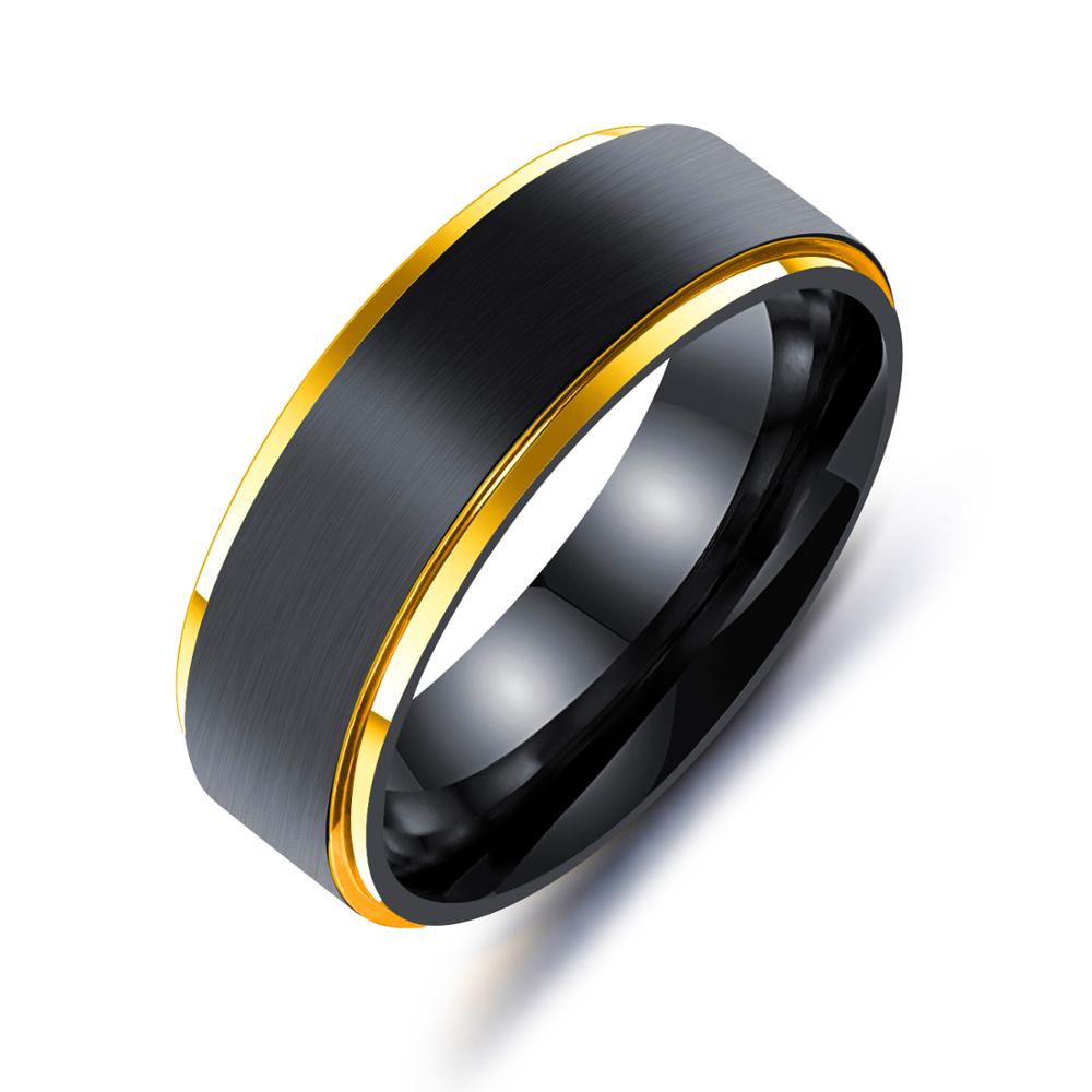 LICA Men's face width 7mm Pull Groove Ring Colorful black gold Pull Brushed Finish Ring