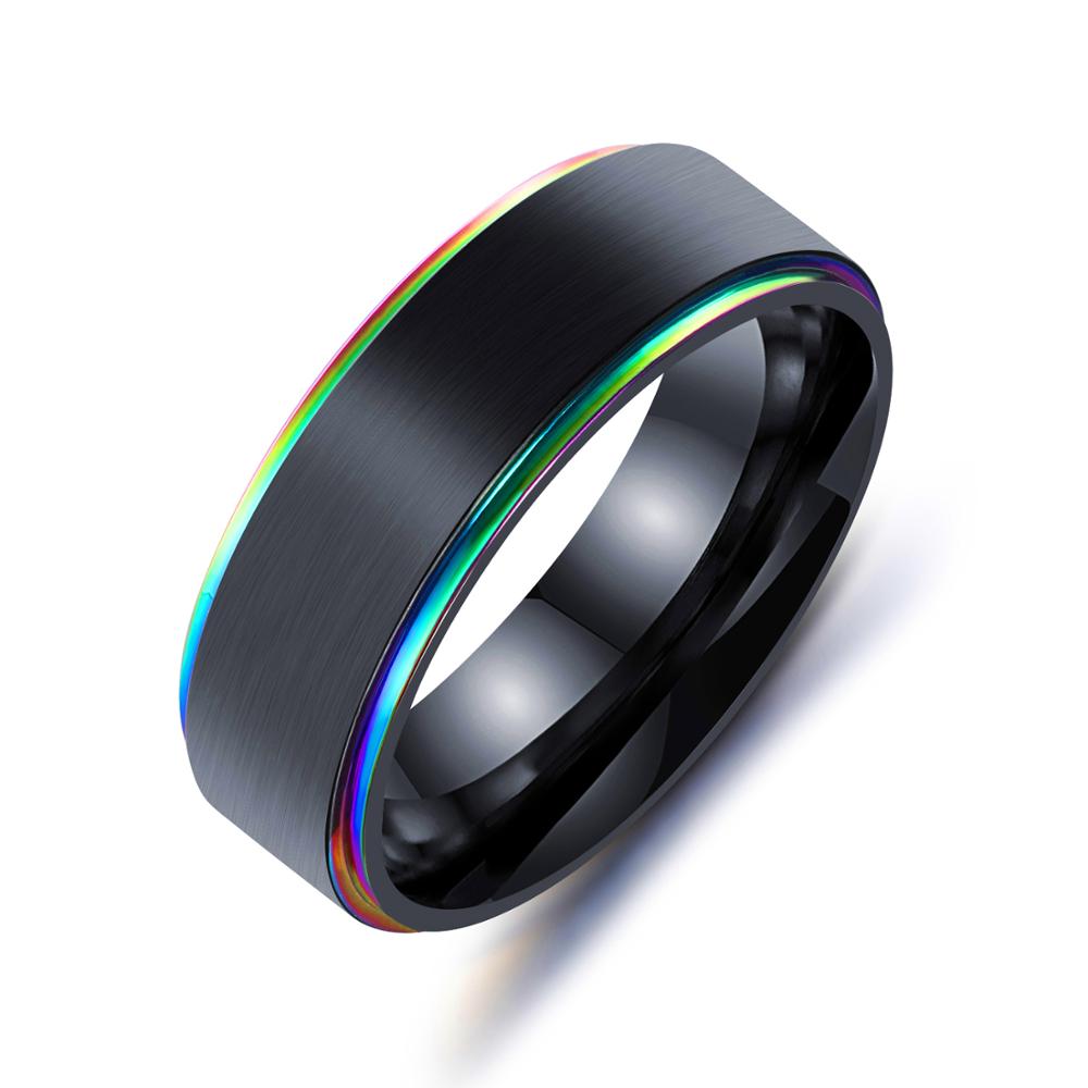 LICA Men's face width 7mm Pull Groove Ring Colorful black gold Pull Brushed Finish Ring