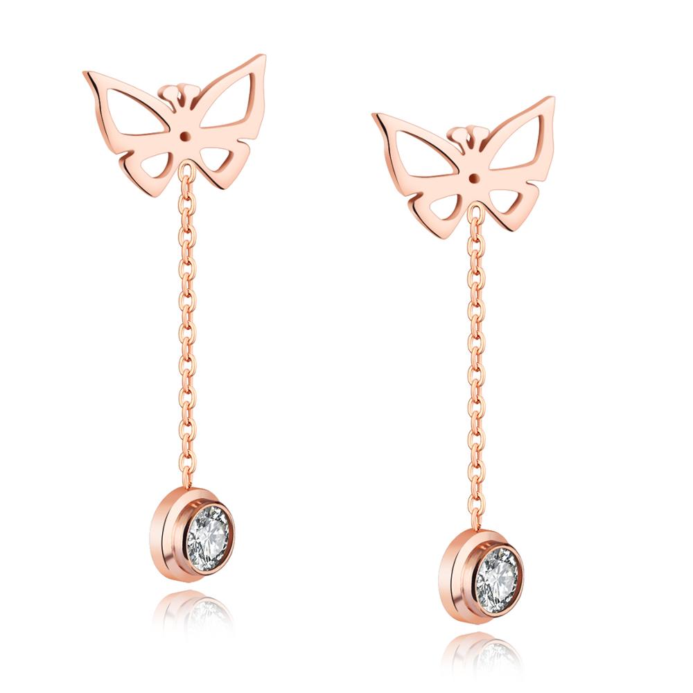 LICA Small Fresh and Sweet Simple Single Diamond Butterfly Tassel Earrings