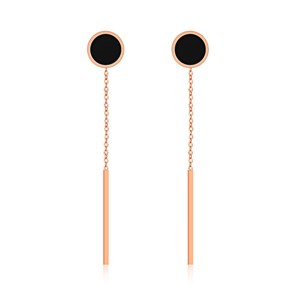 LICA Rose Gold Circle Hanging Black Enamel Earrings