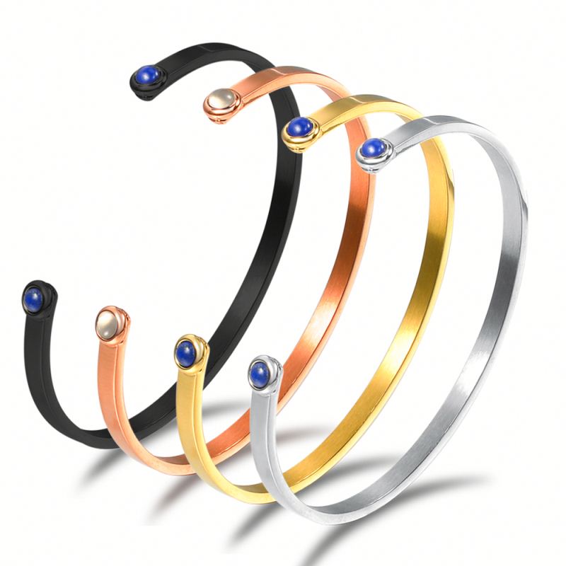 LICA Wholesale Unique Tibetan Stainless Steel Gold Blank Cuff Massage Metal Bracelets