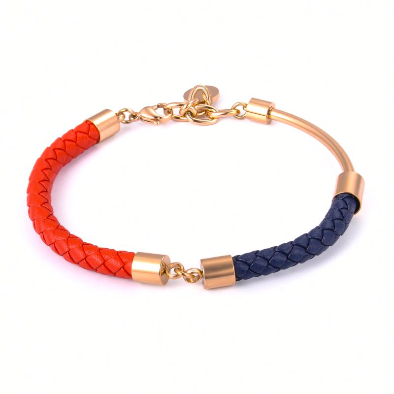 LICA Wholesale Products New Design Two Type Braided Leather Stainless Steel Bangle Women's Bracelet Sale