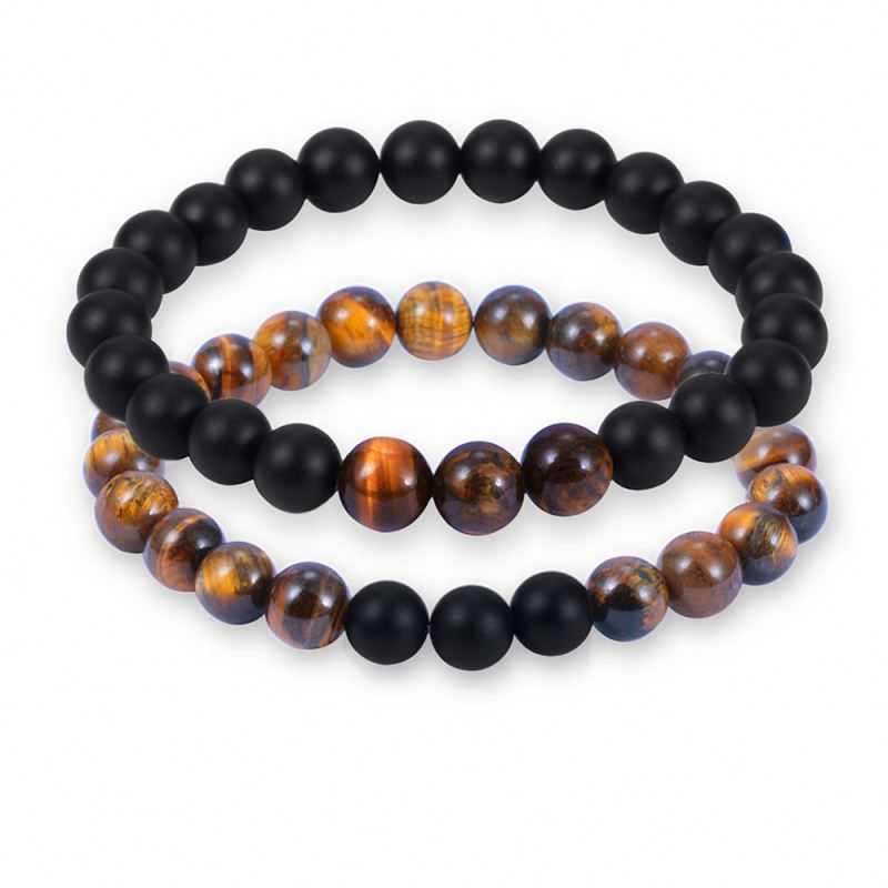 LICA Wholesale Custom Jewelry Elastic Agate Tiger Eye Natural Stone Bead Bracelet Men