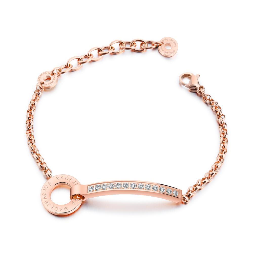 LICA Wholesale Women Jewelry Rose Gold Hand Chain CNC Setting Bracelet