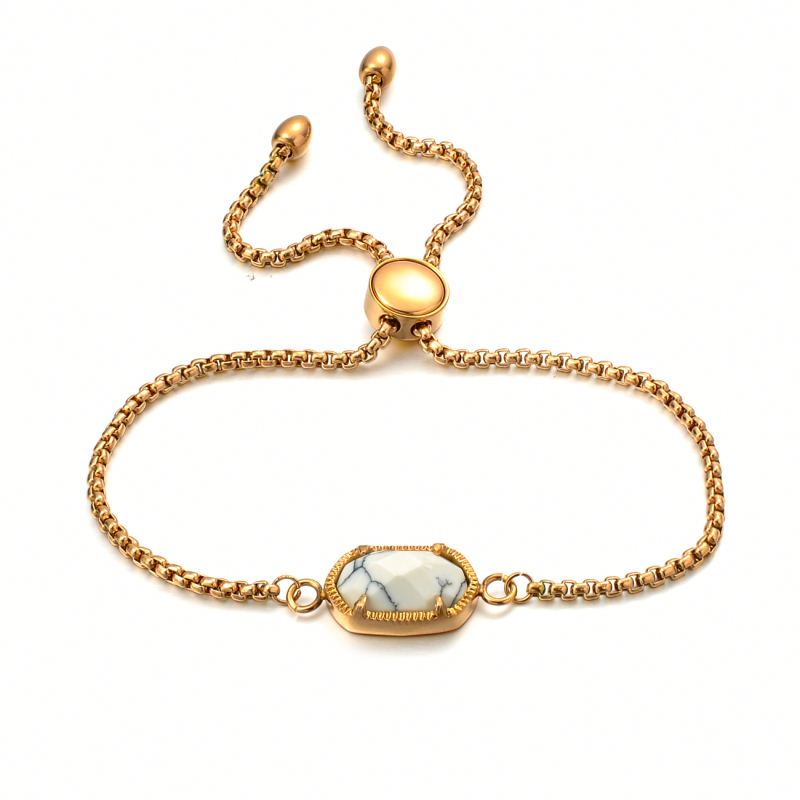 LICA Fashion Jewelry Women Turquoise Stone Charm Gold Chain Adjustable Bracelet