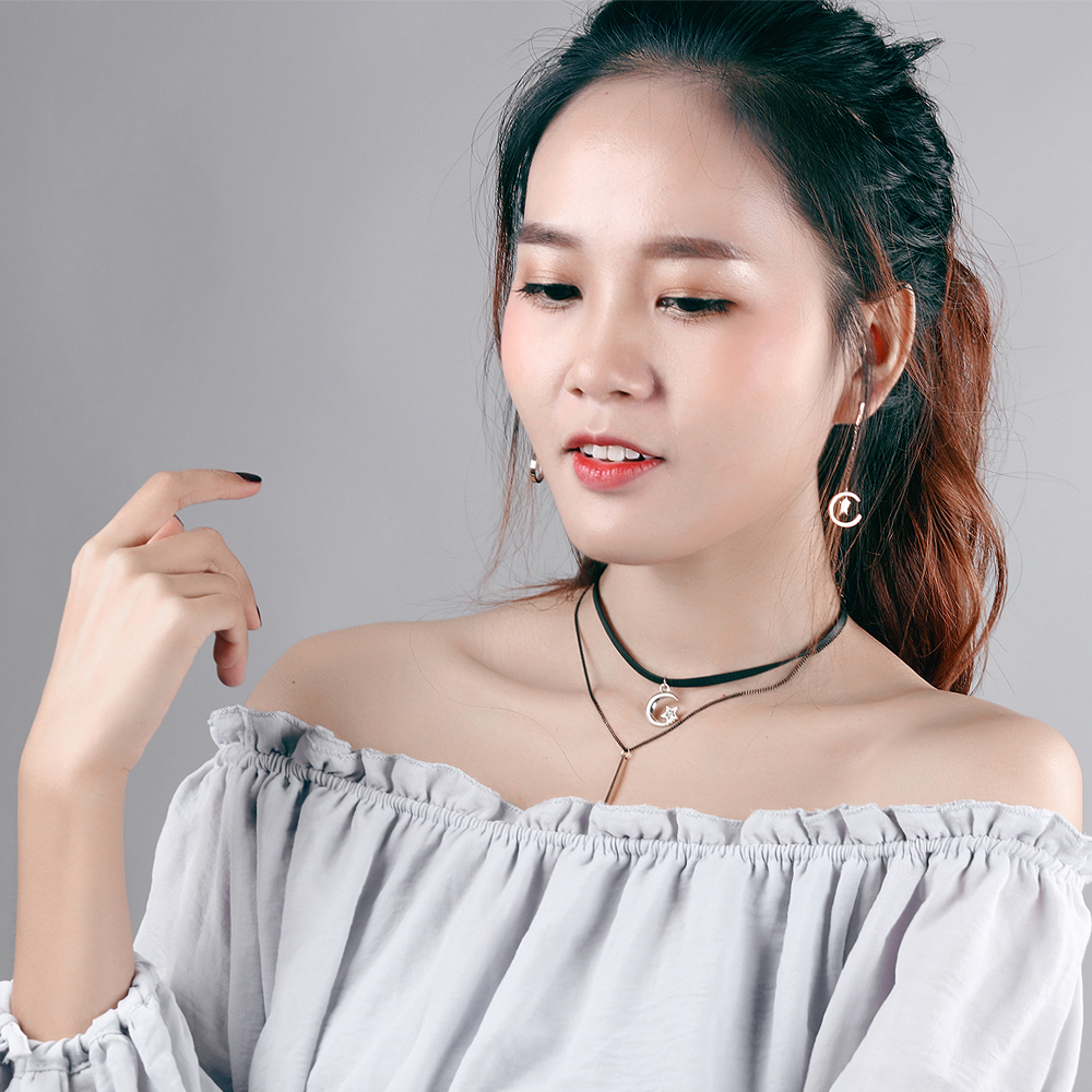 LICA Latest Design Trendy Jewelry Wedding 2 Layers Black Lace Leather Chocker Necklace For Women