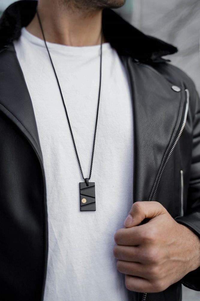 LICA Trendy Fashion Stainless Steel Man Jewelry Silver Charm Men Pendant Black Necklace