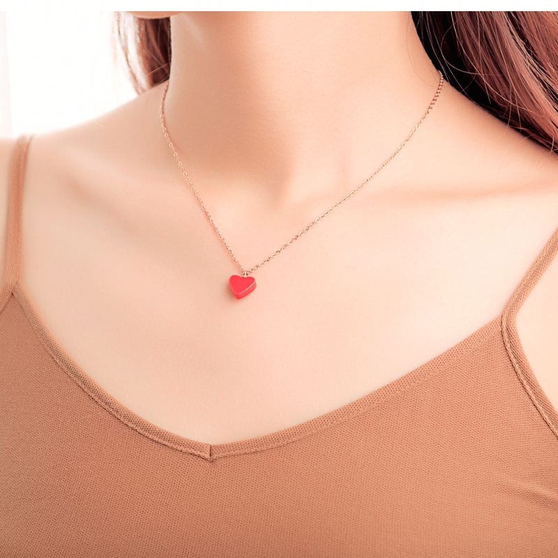 LICA Fashion Women Jewelry Rose Gold Chain Small Red Heart Pendant Necklace