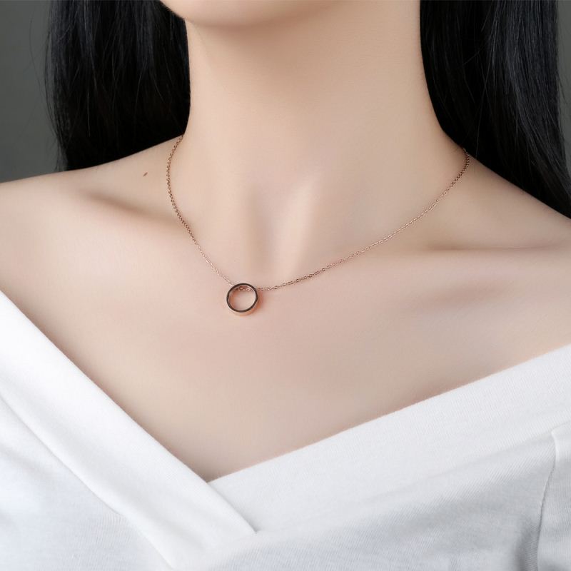 LICA Simple Design Girls Jewelry Rose Gold Round Pendant Necklace Charms