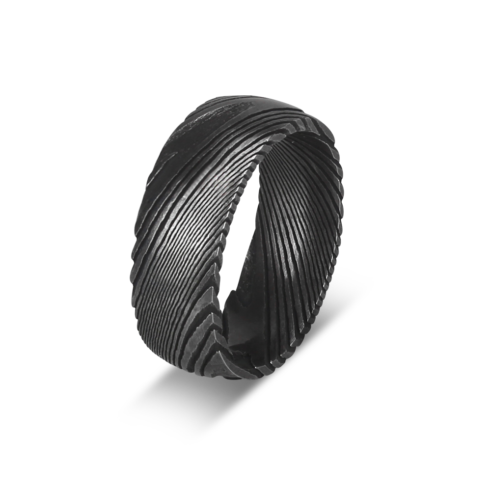 LICA Comfort Fit Dark Gun Metal Damascus Steel Rings Cool Mens Rings