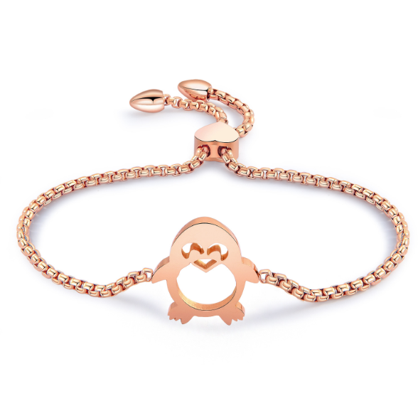 LICA Wholesale Custom Fine Rose Gold Jewelry Stainless Steel Adjustable Lovely Penguin Bracelet