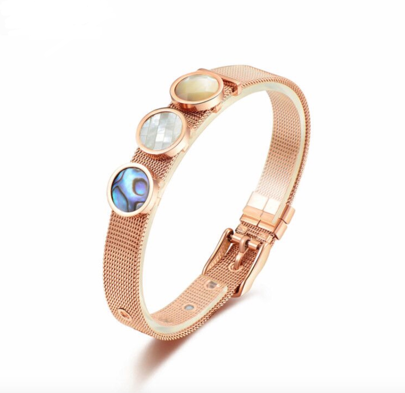 LICA Custom Shell Charm Watch Bracelet Stainless Steel Mesh Bracelet Rose Gold Jewelry