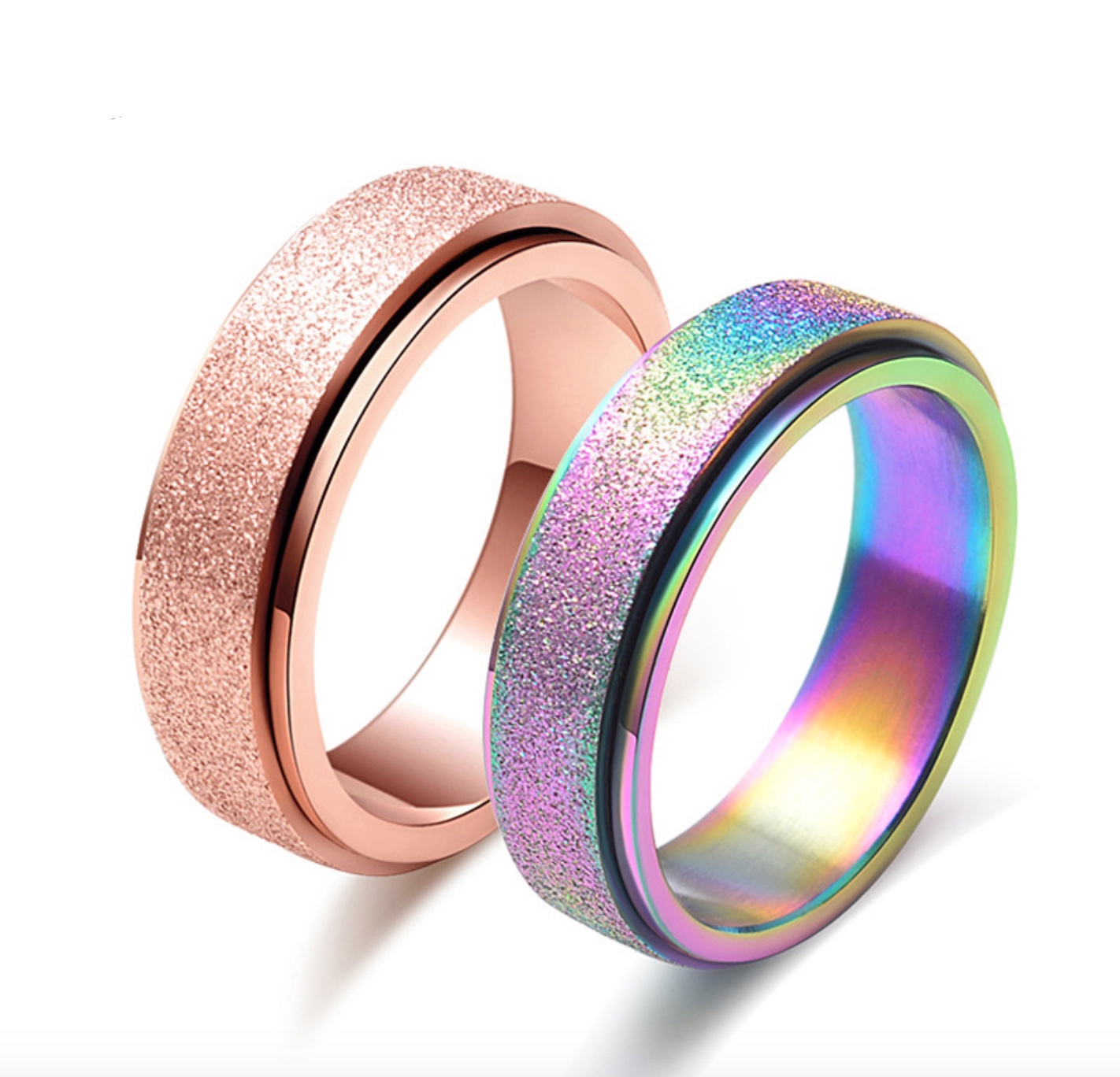 LICA Men's Cool Sand blasted Rings Jewelry Move Spinner Ring