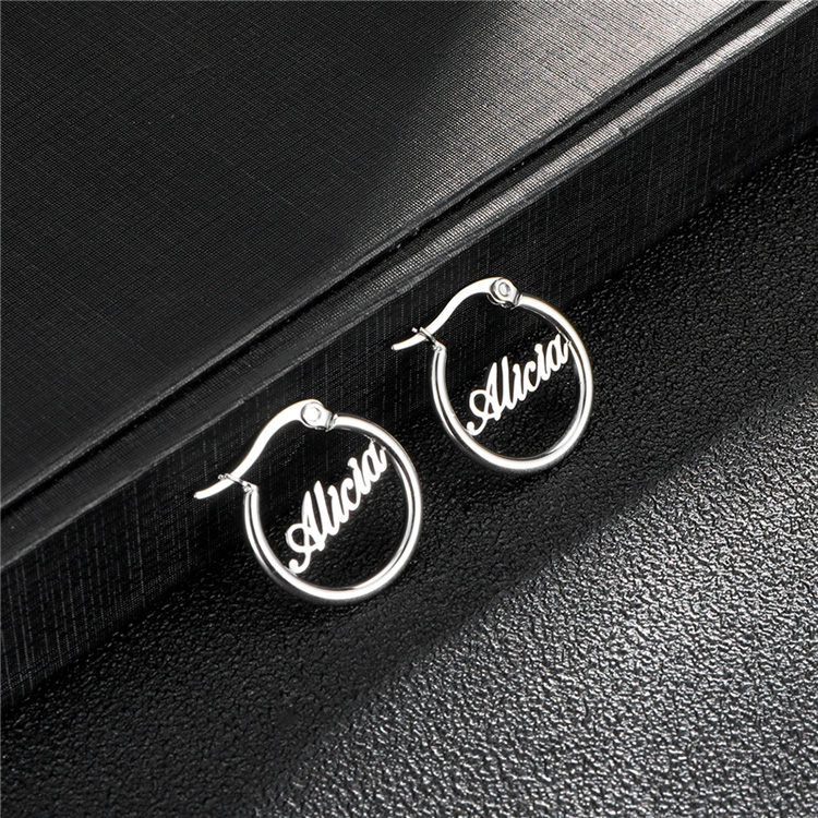 LICA Fashionable Jewelry Stainless Steel Silver Hoop Earrings Custom Letter Name Earring for Women Gifts