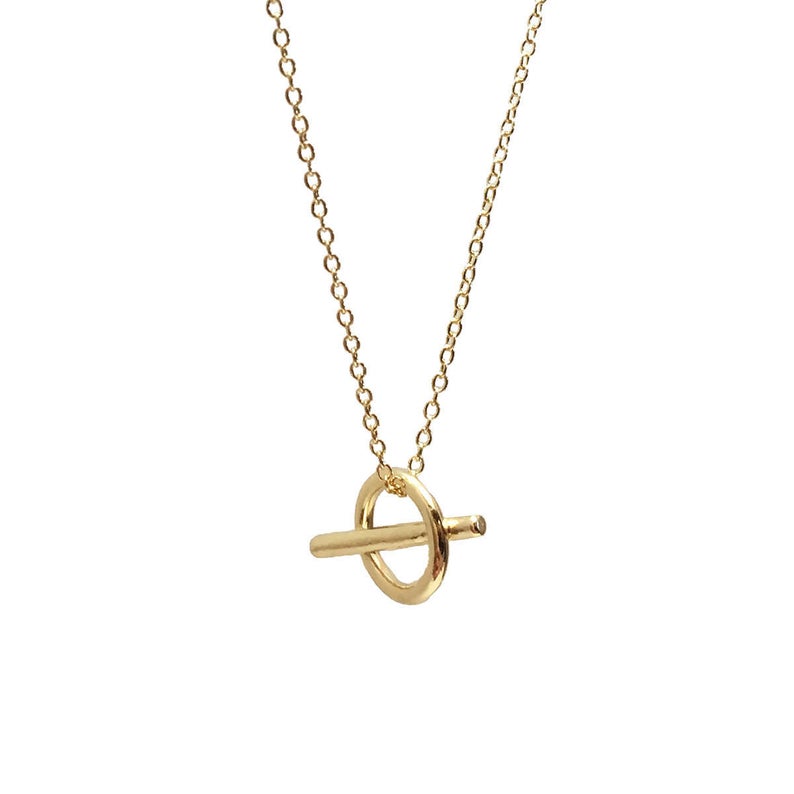 Geometry Jewelry Dainty Necklace, Minimalist Gold Plated Circle Bar Necklace , Pendant Delicate Necklace