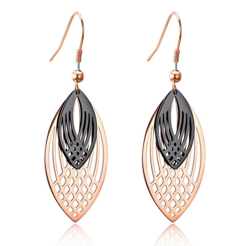 LICA Geometric stainless steel rose gold earrings Leaf double hollow black earrings earrings female