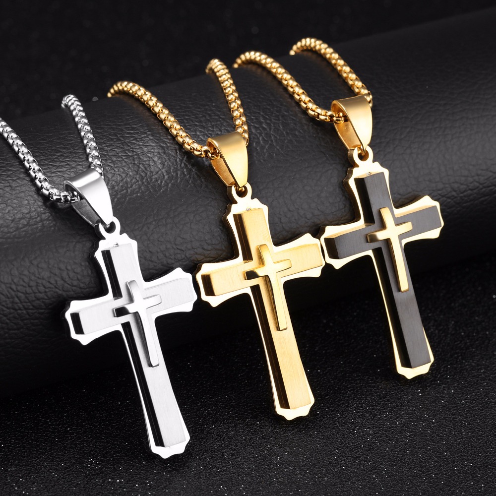LICA fashion Multilayer Cross Christ Jesus Pendant Necklace for Men Stainless Steel cross necklace