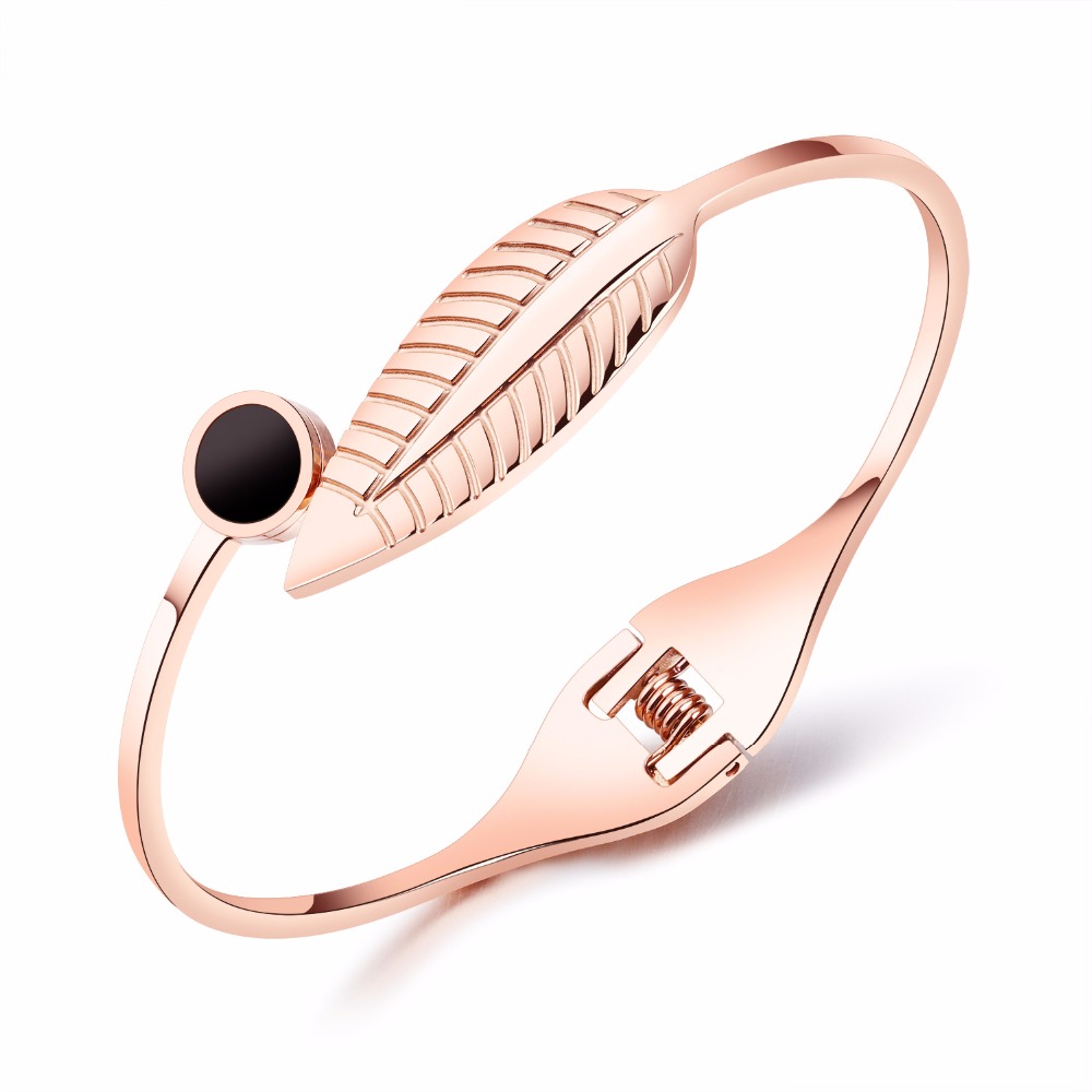 LICA Stainless Steel Jewellery Rose Gold Leaf Spring Openable Bangle For Girl