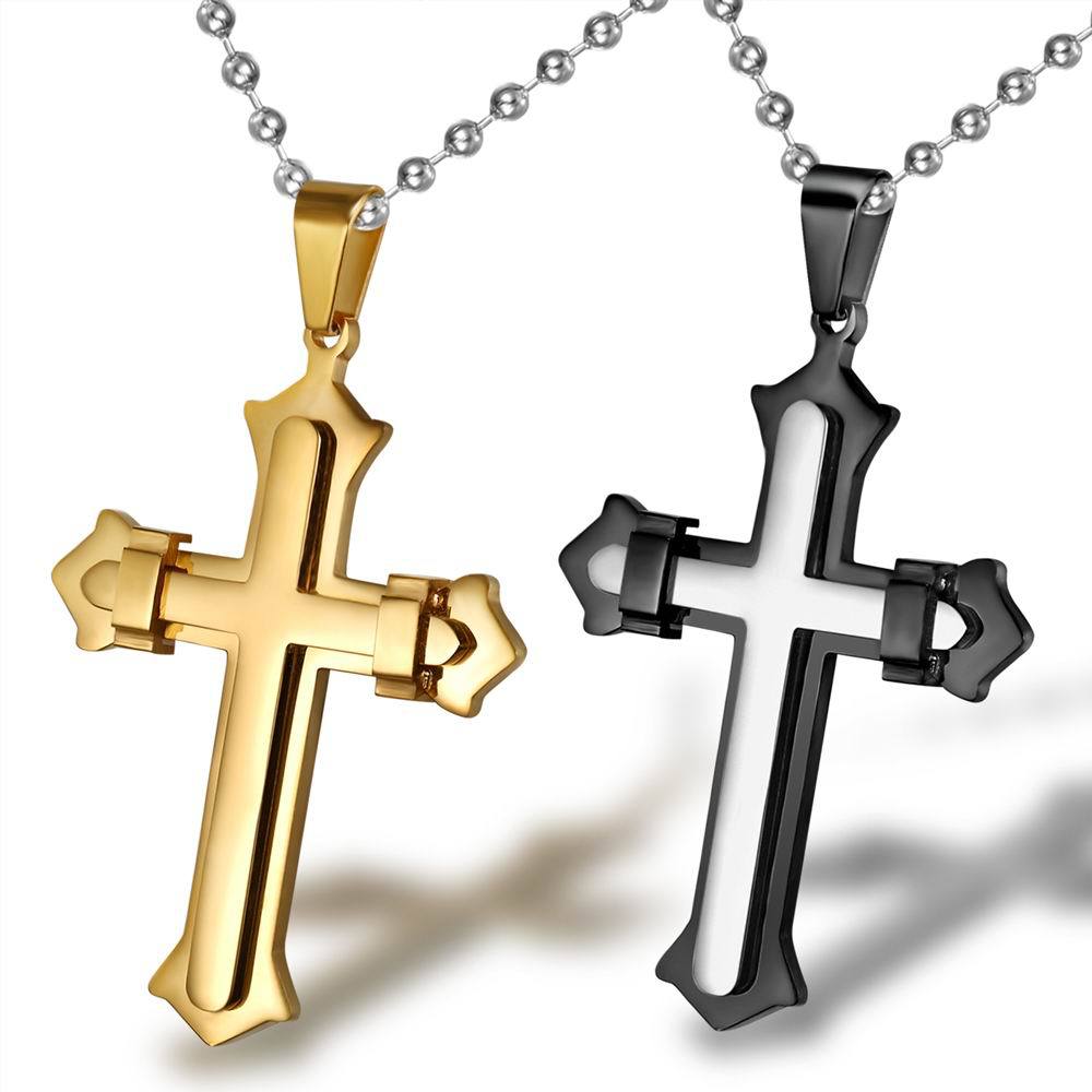 LICA Religion Style Cross Pendant Stainless Steel Couple Necklace