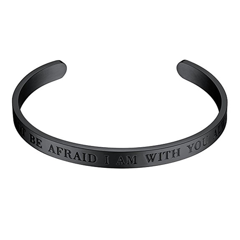 LICA Hot Selling Simple Engraved Letter Jewelry stainless steel black Bracelet Men Cuff Bangle
