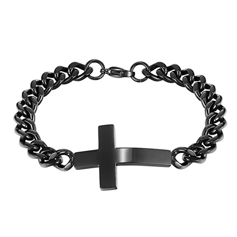 LICA Hot Selling Fashion Chains Cross Bracelet Stainless Steel Men Black Bracelet