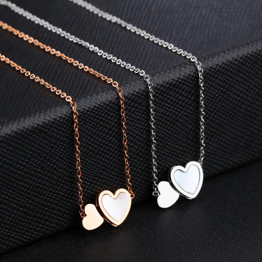 LICA Stainless Steel Women Double Heart necklace with Chain Silver or Rose Gold Plated
