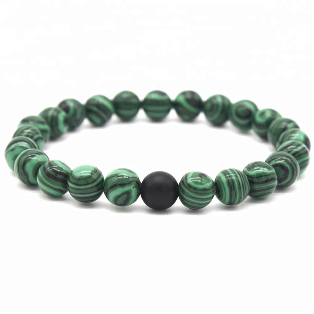 LICA Natural Stone Black Fashion Onyx Custom Charm Bead Bracelet Wholesale