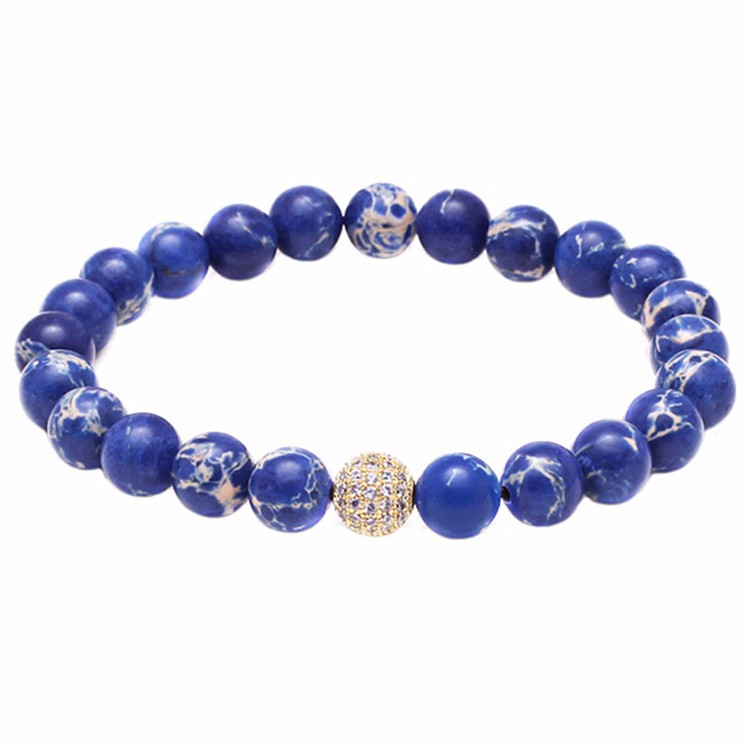 LICA Elastic Rope Micro Inlay Zircon Fashion Sea Sediment Jasper Beaded Bracelet
