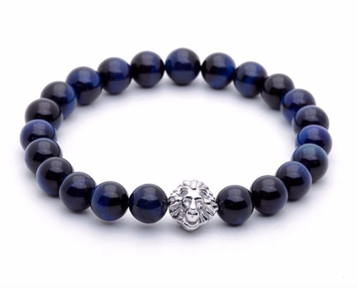 LICA Wedding Engagement Navy Tiger Eye Leo Silver Bead Bracelet for Couple