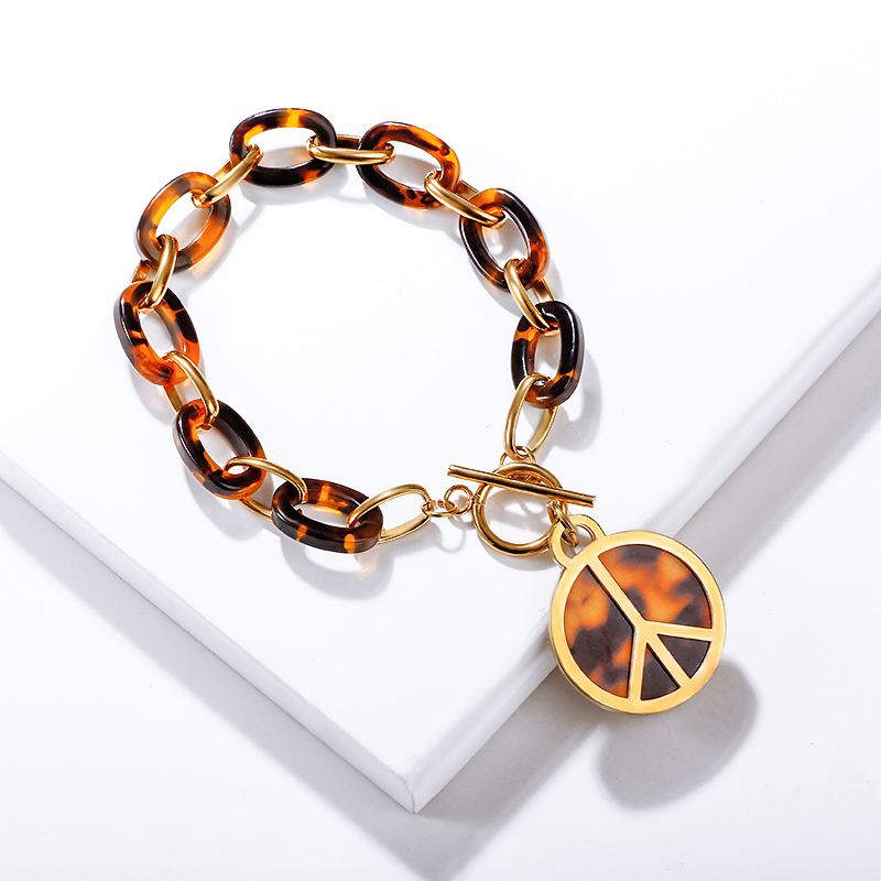 LICA Big Leopard Stainless Steel Gold Chain Bracelet Round Leopard Charm Bracelet