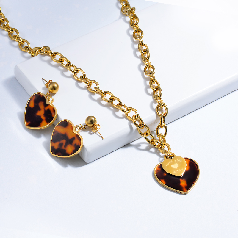 LICA  African Big Leopard Gold Heart Stainless Steel Jewelry Sets Women