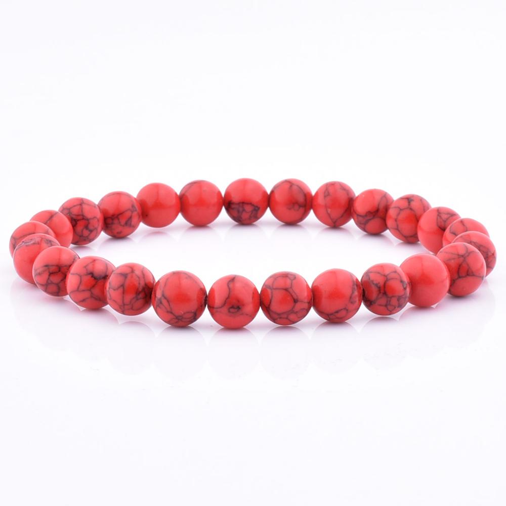 LICA New Arrive Stretch Style 8Mm Red Turquoise Bead Stone Women Men Bracelet For American Market