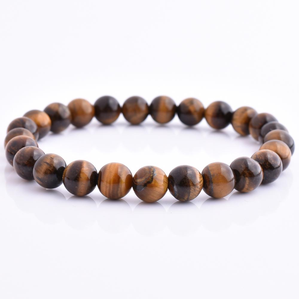 LICA Men Bracelet Fashion Natural Yellow Tiger Eye Round Bead Bracelet 8Mm