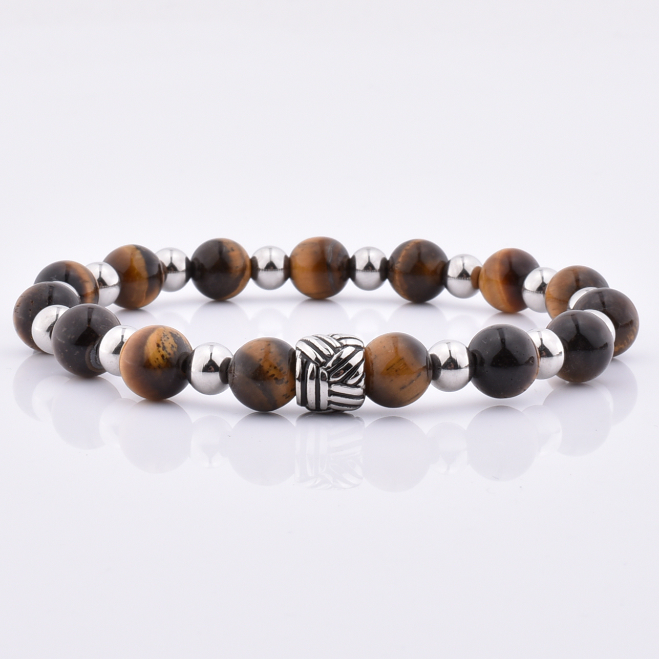 LICA Energy Power Yellow Tiger Eye Charm Bead Bracelet With Stainless Steel Bead