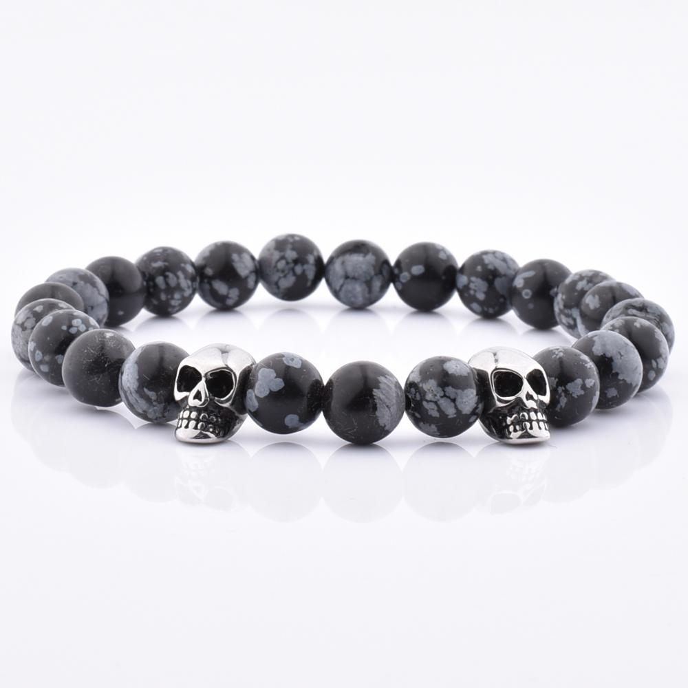 LICA Double Skull 8Mm Snowflake Bead Charm Bracelet For Women