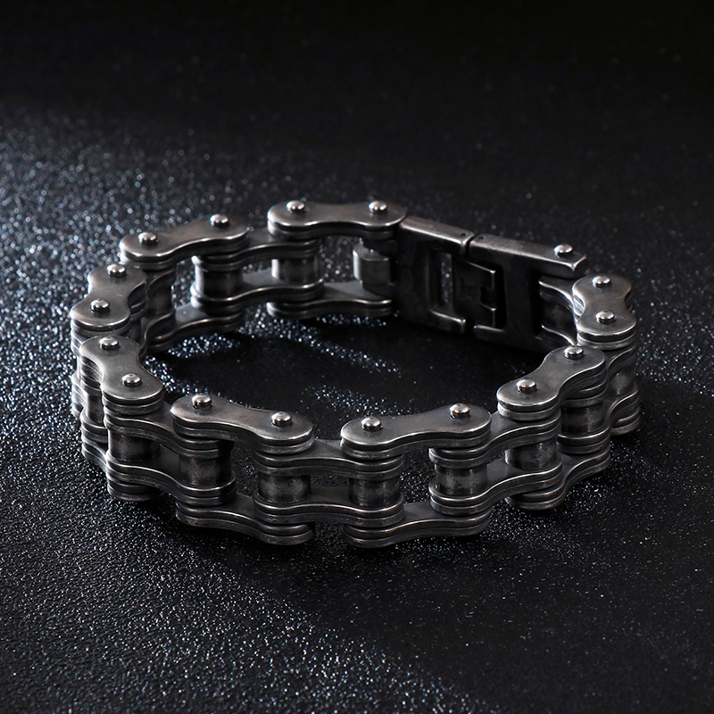 LICA Punk Stainless Steel Matte Bike Chain Bracelet Men 23cm Brushed Motorcycle Linking Chain Bangle Biker Bracelet Jewelry