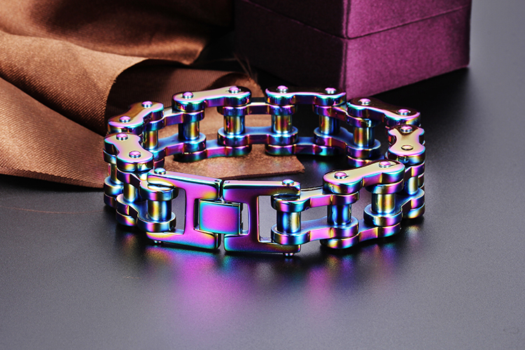 LICA Colorful Bike Chain Bracelet For Men 23cm High Quality Stainless Steel Motorcycle Link Chain Bracelet & Bangle Accessories