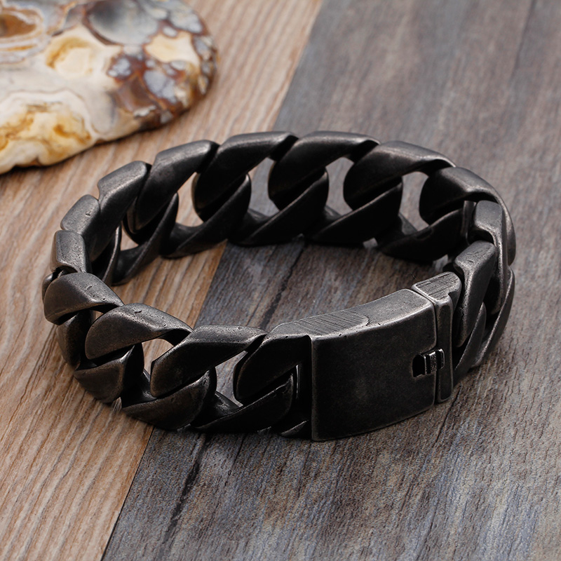 LICA Punk Big Men's Steel Bracelet 220*20mm Link Chain Matte Black Bracelets Jewelry