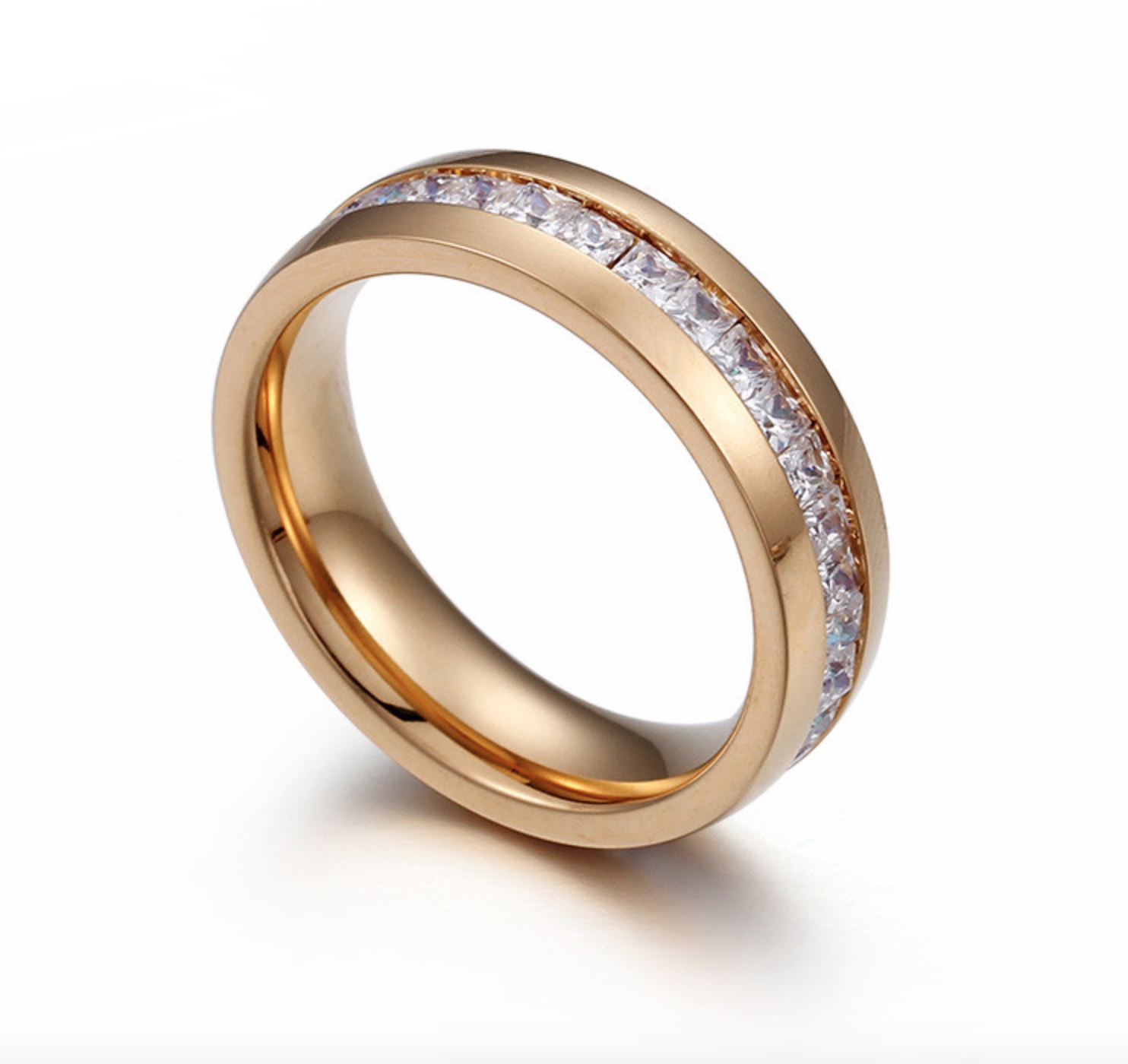 LICA Minimalist Cheap 18k Gold Plated Stainless Steel Clear Glass Round Rings For Women