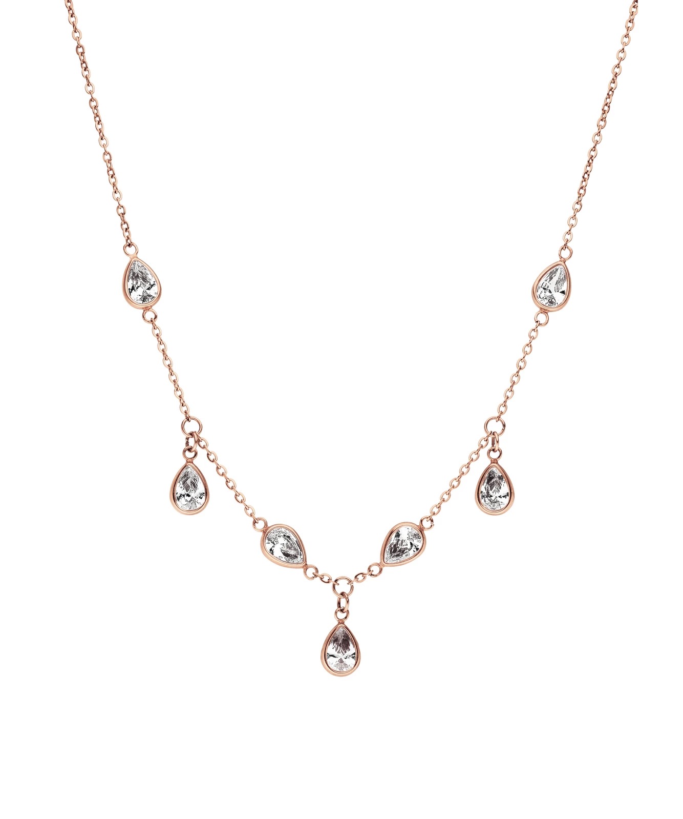LICA Multi Dangle Stainless Steel Teardrop Necklace with Big Crystals