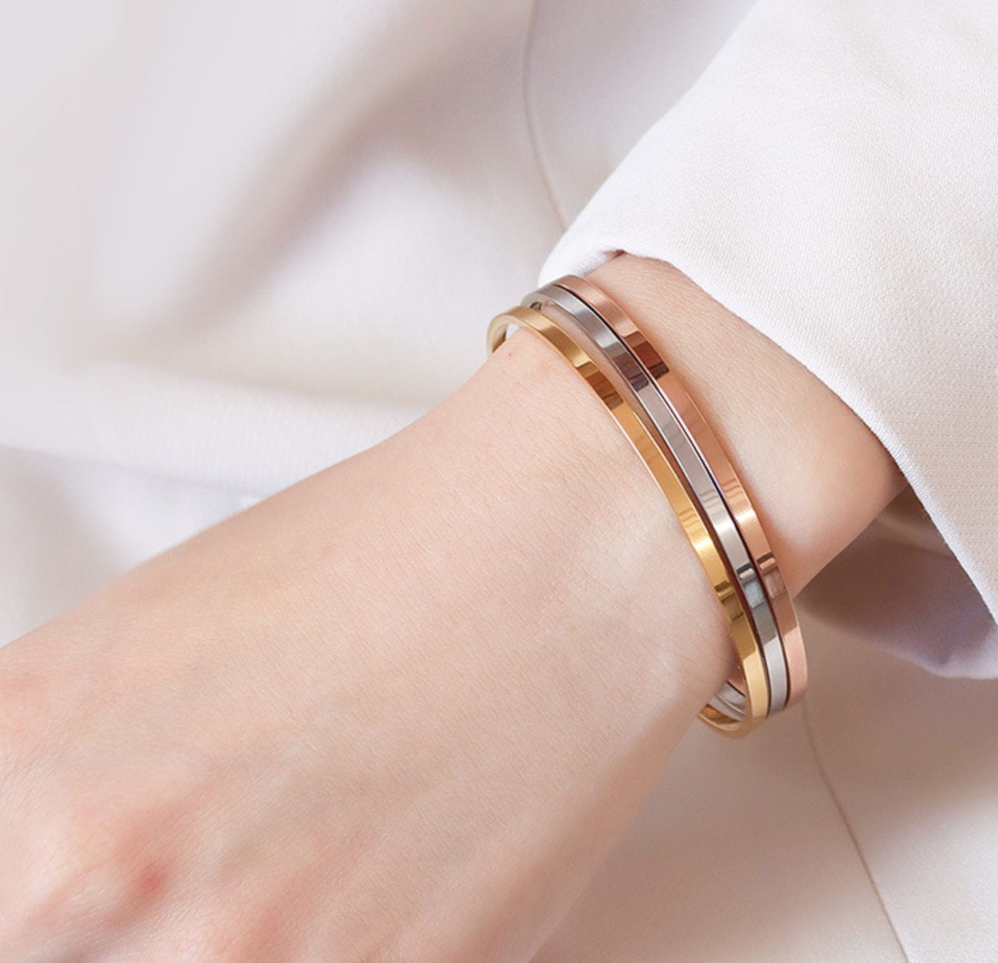 European simple design stainless steel open cuff bracelet rose gold plated zircon bangle