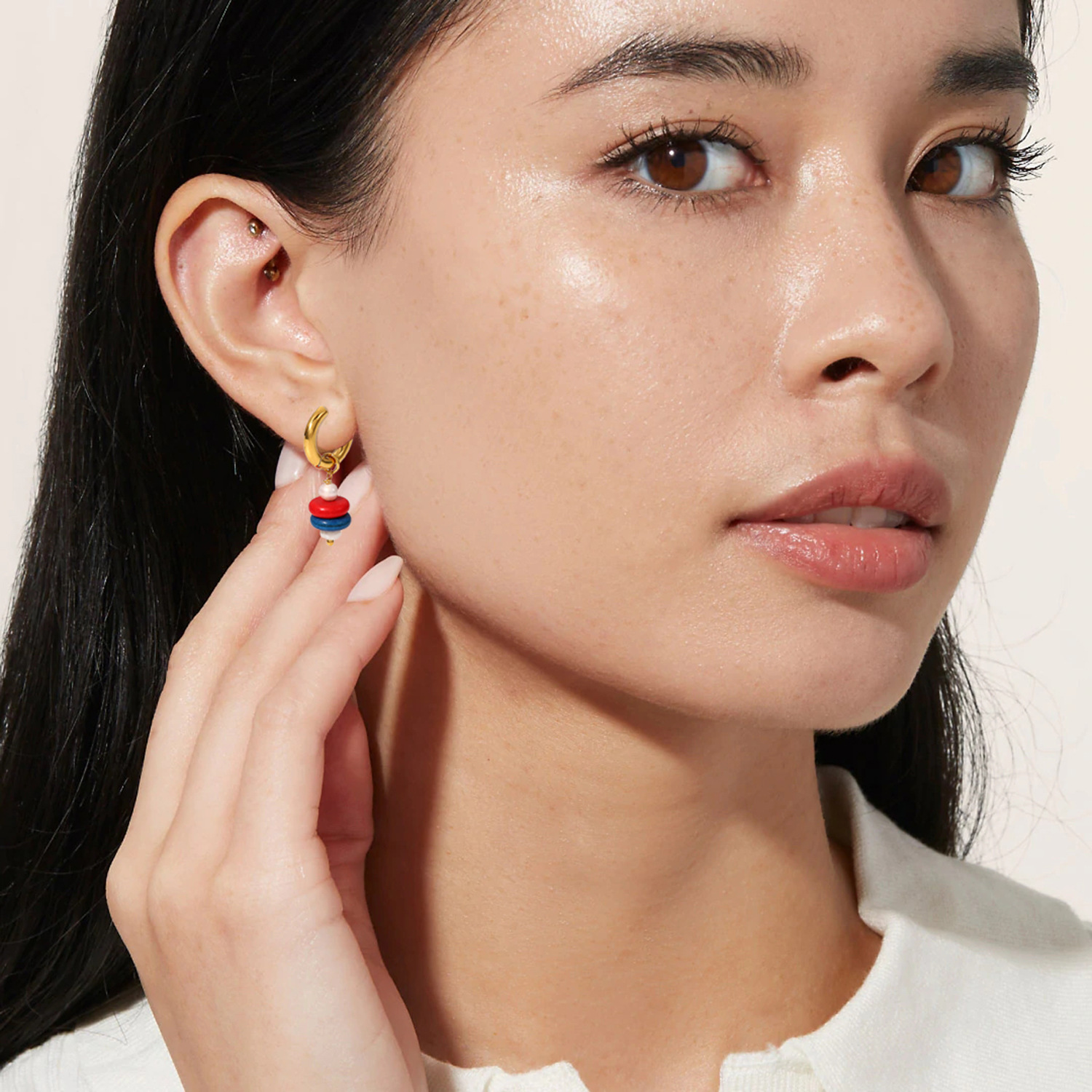 NEW Designs EU style Red Blue Bead Earring with Stainless steel Hoop,18K Gold Plate Lady's Stackable Earing