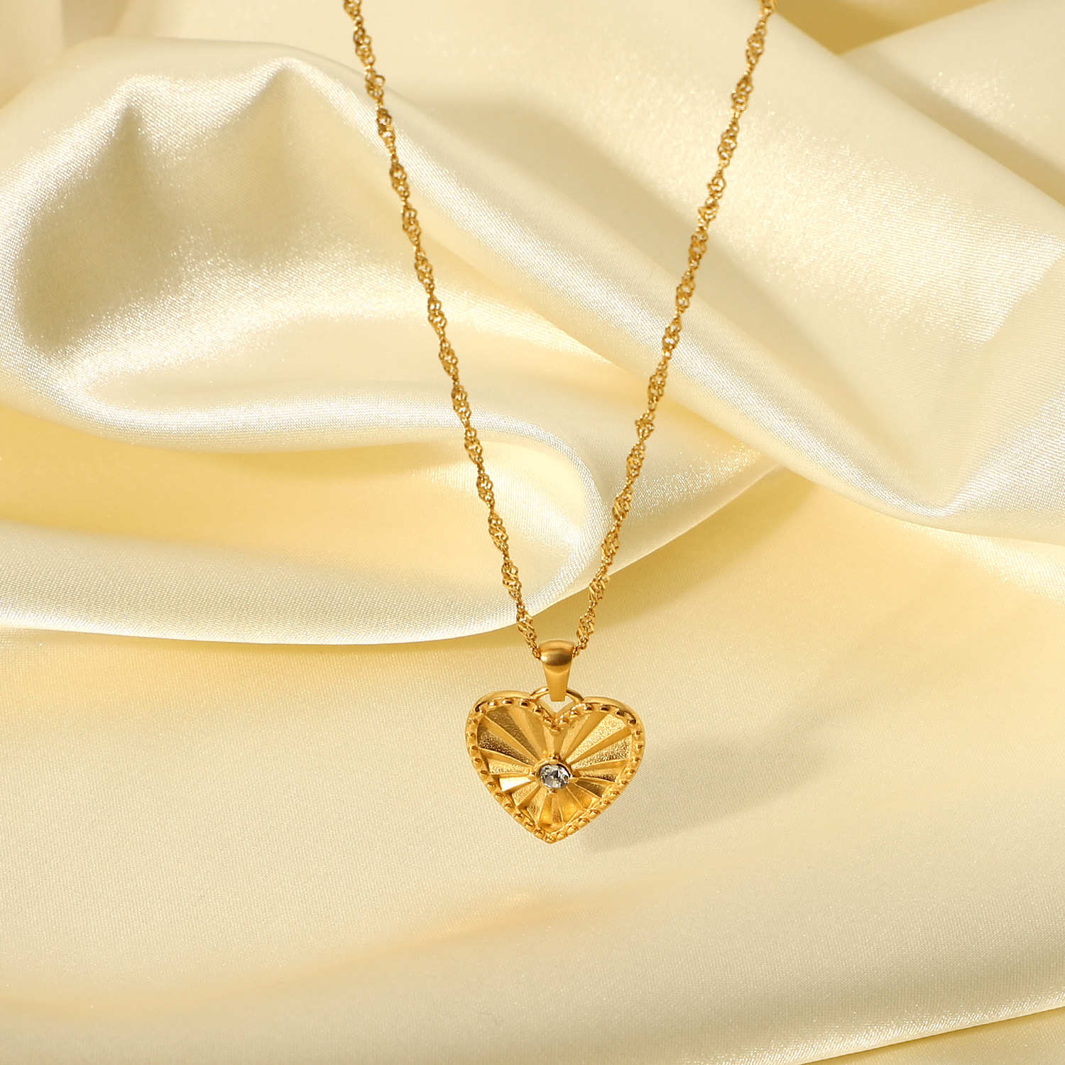 Gold plate Refraction Designed Stainless Steel Necklace with Crystal inlay setting