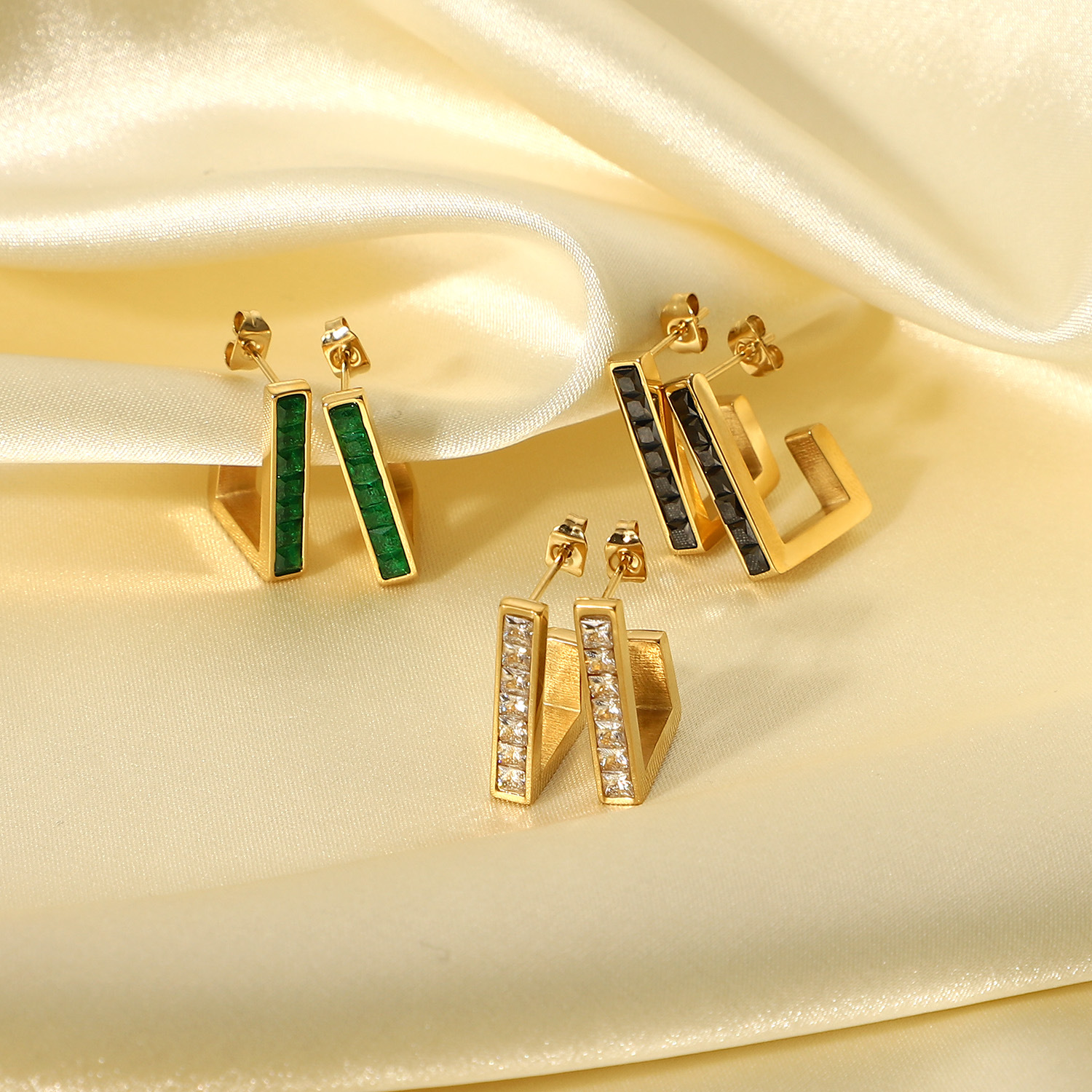 Geometric Shape Stainless Steel Square Earring, Lady's Fashion Crystal Earring