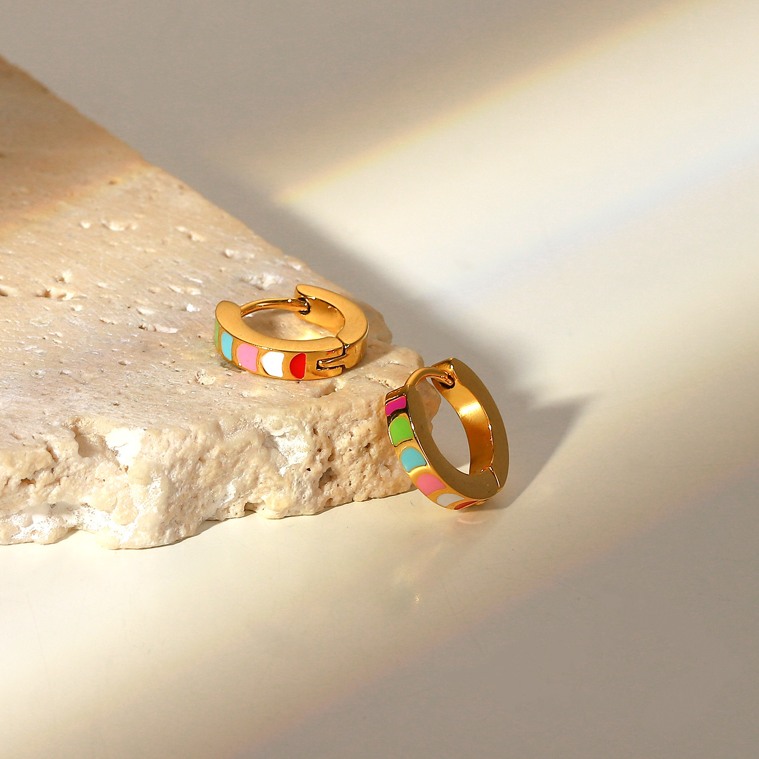 Fashion Huggie Earring, Stainless steel Enamel Earring With 18K Gold Plate