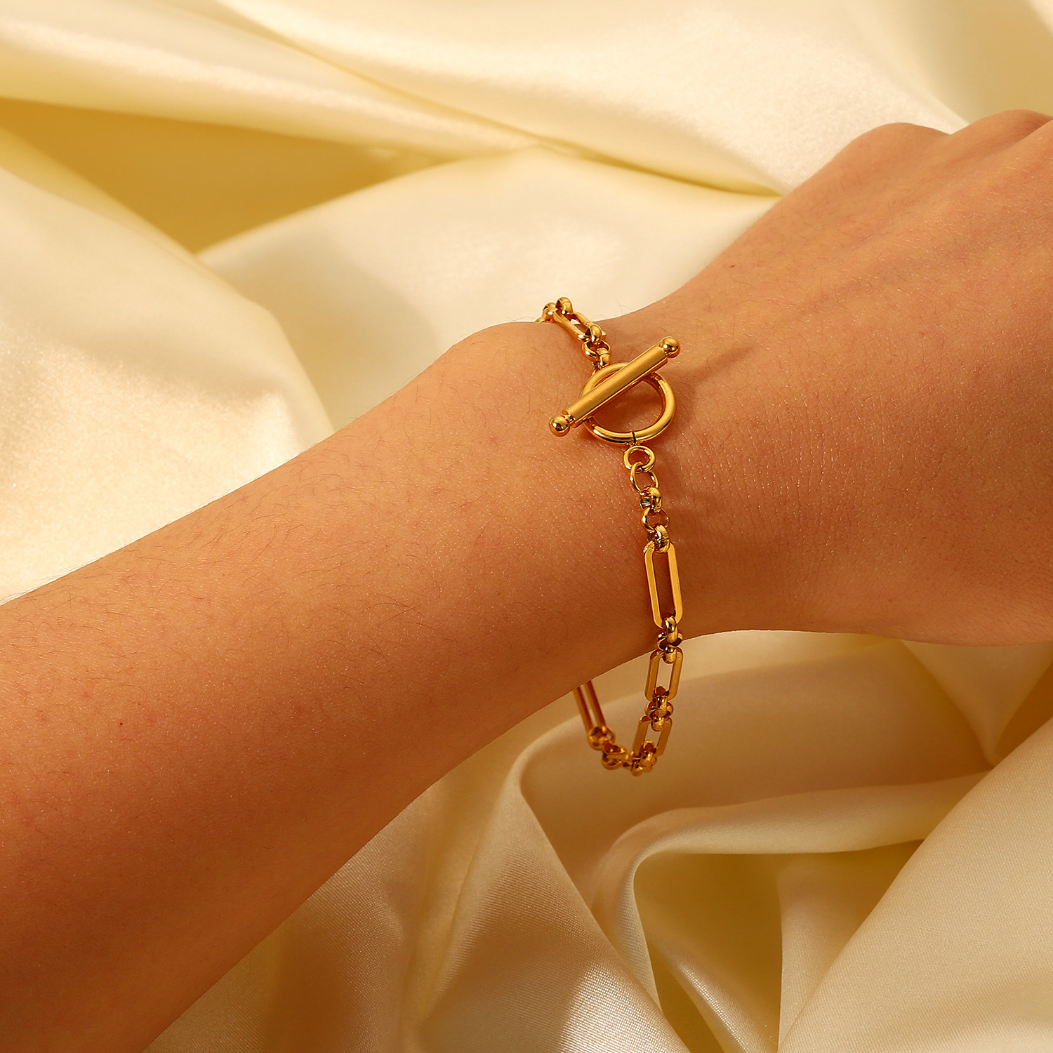 Geometric Splicing Chain Bracelet With 18K Gold Plated