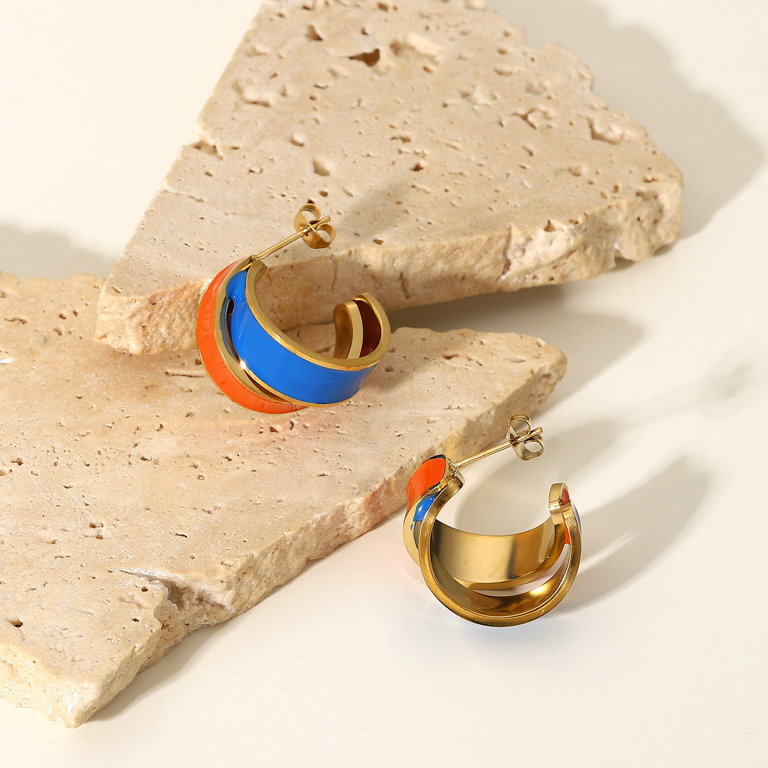 Assorted Colors Stainless Steel Earring, Two Tone Color Enamel Earring