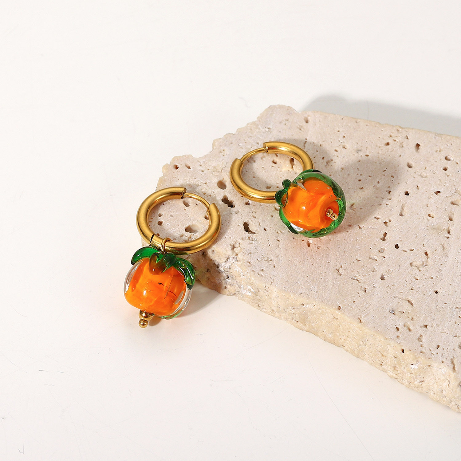 Chamilia Beads Earring, Stainless steel Hoop Earring With Persimmon Charm Pendant